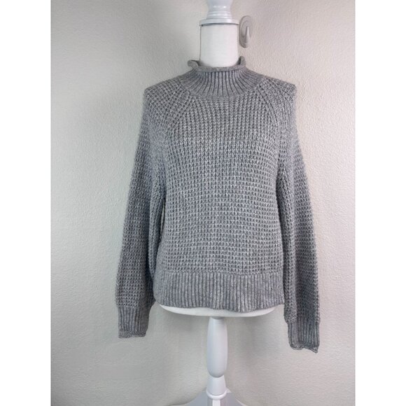 American Eagle women's small light grey waffle knit mock neck sweater casual - Picture 1 of 7